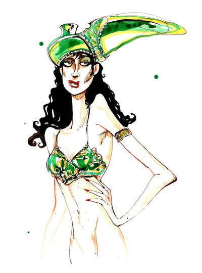 Green art deco shoe hat: from a series inspired by Elsa Schiaparelli